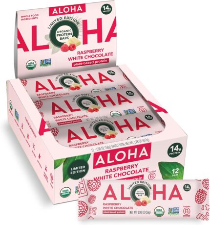 ALOHA Organic Plant Based Protein Bars | Raspberry White Chocolate |