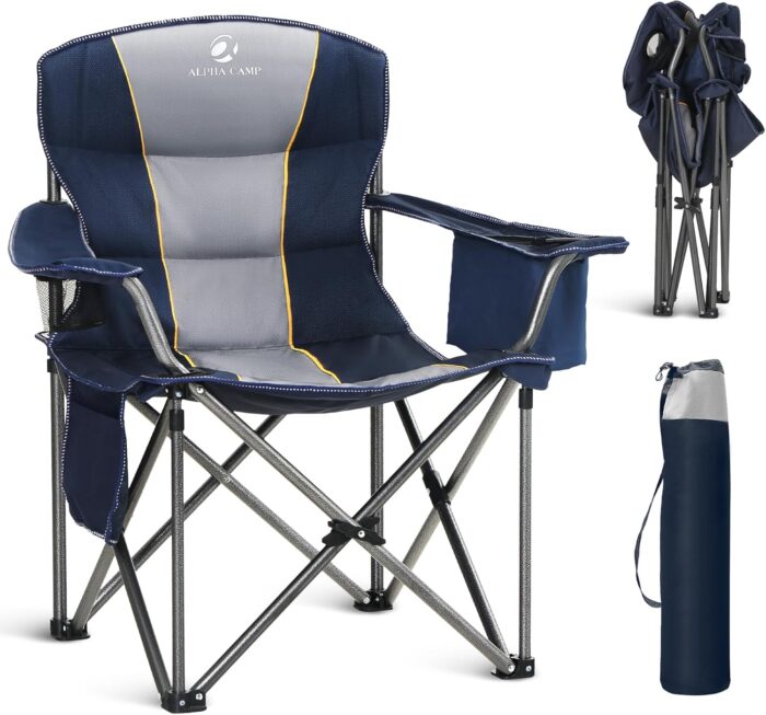 ALPHA CAMP Oversized Folding Camping Chair, Heavy Duty Portable Lawn