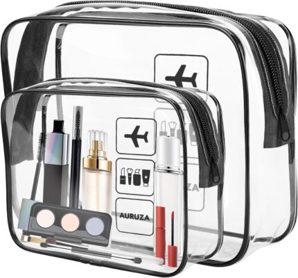 AURUZA 2 Pack TSA Approved Toiletry Bag, Clear Makeup Bag,Travel