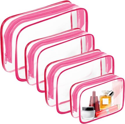 AURUZA 4 Pack Clear Toiletry Bag, Portable Travel Makeup Pouch with