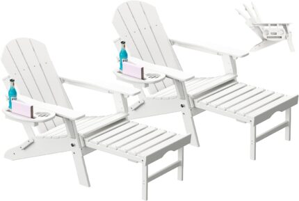 Adjustable Adirondack Chair with Retractable Ottoman Set of 2, HDPE