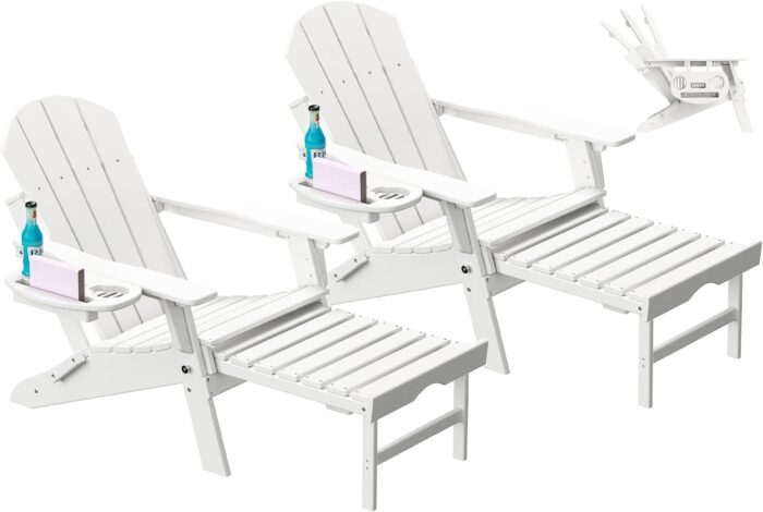 Adjustable Adirondack Chair with Retractable Ottoman Set of 2, HDPE