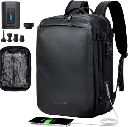 Airback Backpack, Vacpack Travel 60L Expandable, Carry On with Airbag,