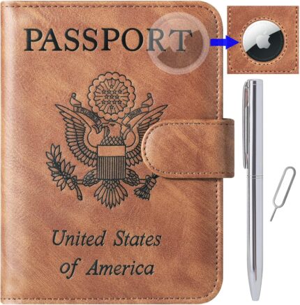 Airtag Passport Holder Cover Wallet Travel Essentials Leather Rfid