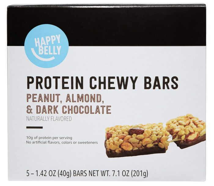 Amazon Brand - Happy Belly Protein Chewy Bars, Peanut, Almond & Dark