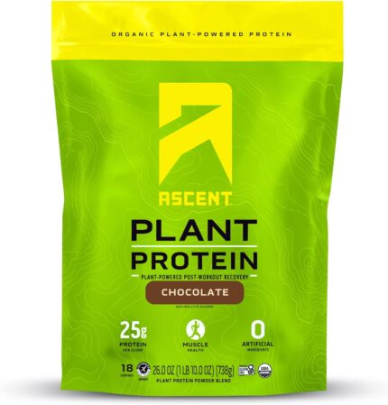 Ascent Plant Based Protein Powder - Non Dairy Vegan Protein, Zero