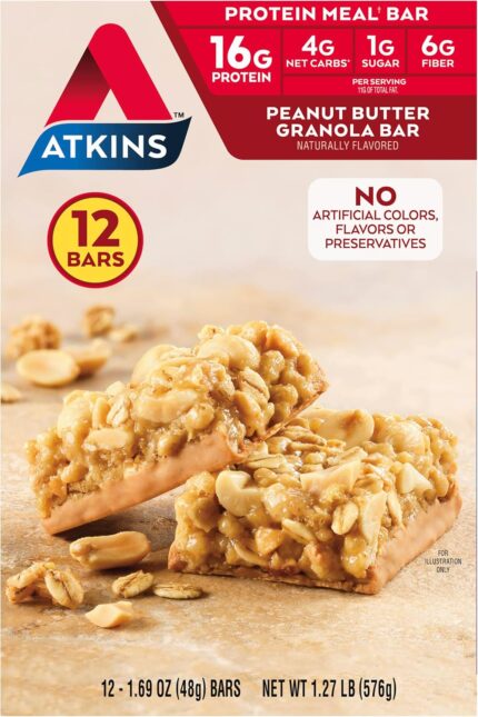Atkins Peanut Butter Granola Protein Meal Bar, High Fiber, 16g Protein