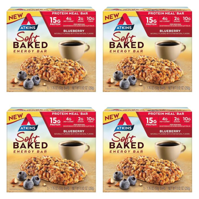 Atkins Soft Baked Energy Bars, Blueberry, 15g Protein,2g Sugar,