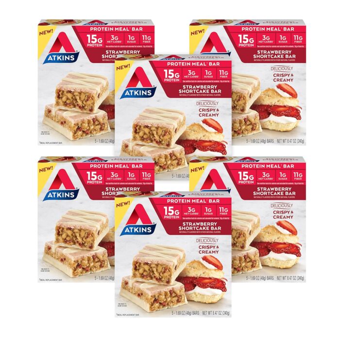 Atkins Strawberry Shortcake Protein Meal Bar, High Fiber, 1g Sugar, 3g