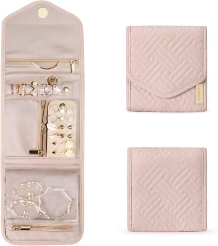 BAGSMART Travel Jewelry Organizer Case Foldable Jewelry Roll for