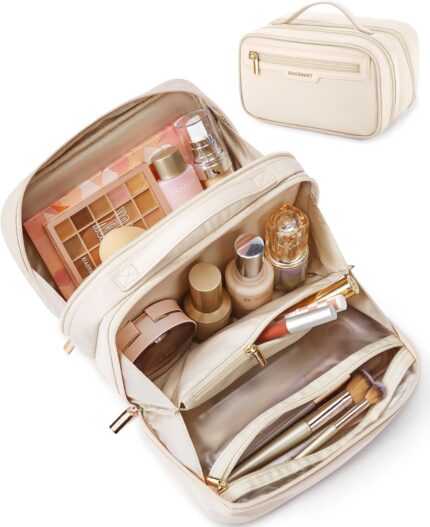 BAGSMART Travel Makeup Bag, Portable Make Up Bag, Wide-open Makeup