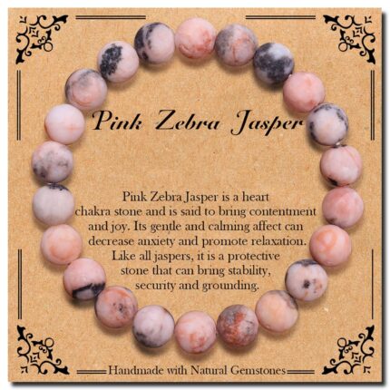 BONNY BOXX 8mm Natural Stretch Pink Zebra Jasper Bracelet for Unisex,