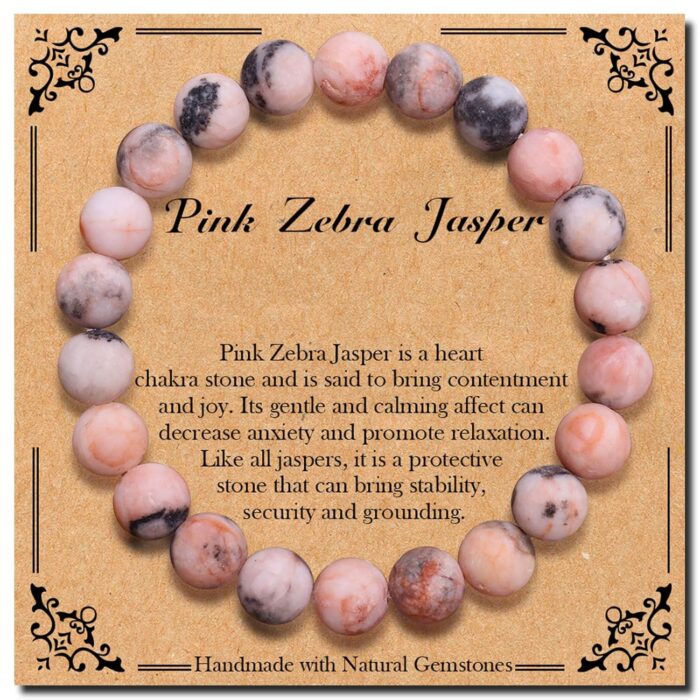 BONNY BOXX 8mm Natural Stretch Pink Zebra Jasper Bracelet for Unisex,