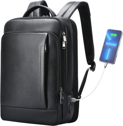 BOPai Genuine Leather Multi-Function Expand Backpack for Men - 15.6
