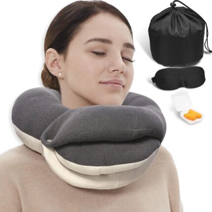 BUYUE Travel Neck Pillows for Airplanes, 360° Head Support Sleep for
