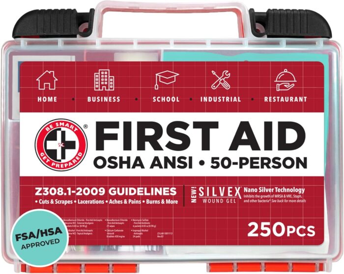 Be Smart Get Prepared OSHA/ANSI First Aid Kit - 50 Person, 250 Pieces