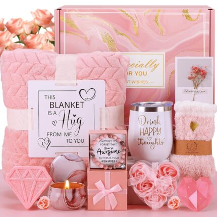 Birthday Gifts for Women Self Care Gift Set, Pink Relaxing Spa Gifts