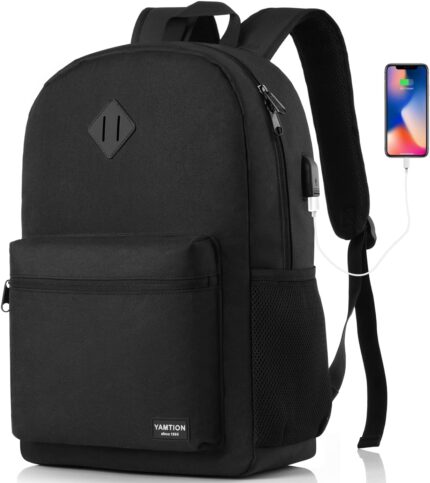 Black Backpack for Women Men,Casual School Backpack Teen Boys and