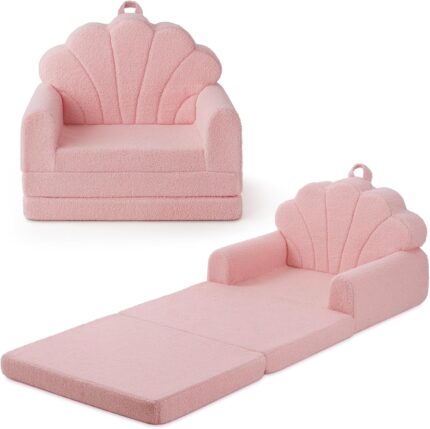 Blissful Diary Kids Couch, 2-in-1 Soft Toddler Couch Fold Out, Toddler