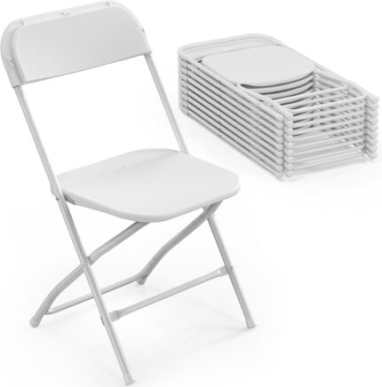 Bonnlo Folding Chairs Set of 10, White Plastic Chair Sturdy Seat with