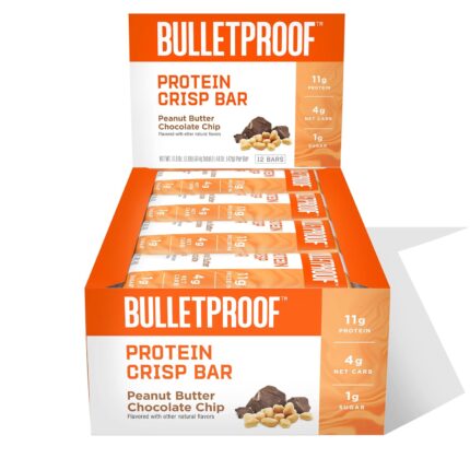 Bulletproof Protein Crisp Bars, Peanut Butter Chocolate Chip, 12 Pack,
