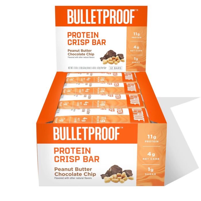 Bulletproof Protein Crisp Bars, Peanut Butter Chocolate Chip, 12 Pack,
