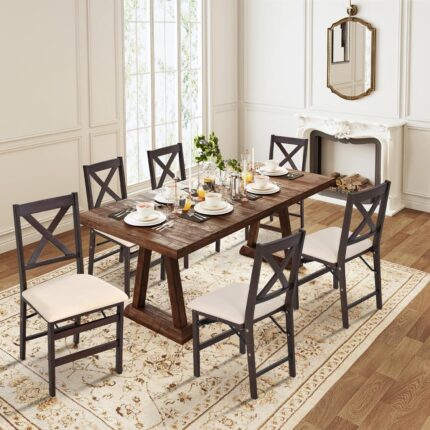 COLAMY Folding Dining Chairs Set of 6, Wood Foldable Dining Room