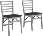 COSCO Contoured Back Wood Folding Chair with Fabric Seat, Gray Wash,