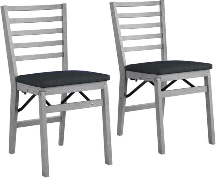 COSCO Contoured Back Wood Folding Chair with Fabric Seat, Gray Wash,