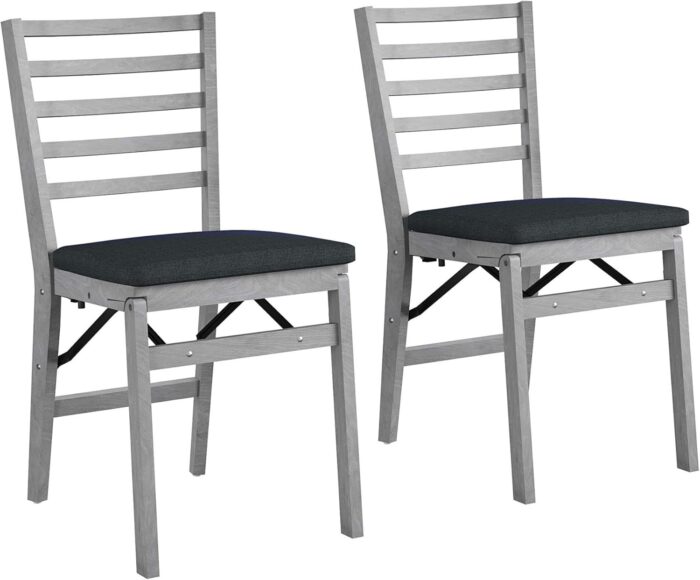 COSCO Contoured Back Wood Folding Chair with Fabric Seat, Gray Wash,