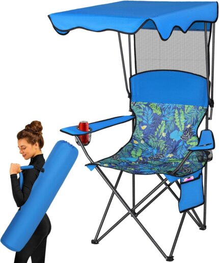 Camping Chair with Canopy, Chair with Cup Holders, Portable Camping