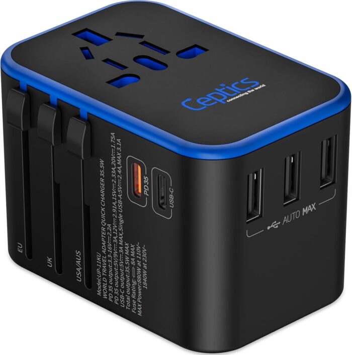 Ceptics World International Travel Plug Adapter - Powerful 33.5W with