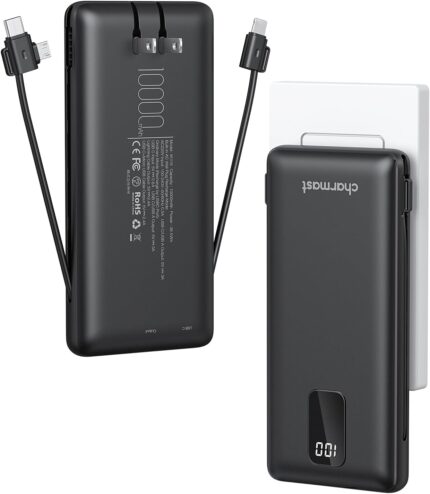 Charmast Portable Charger with Built-in Cables & Wall Plug, 10000mAh