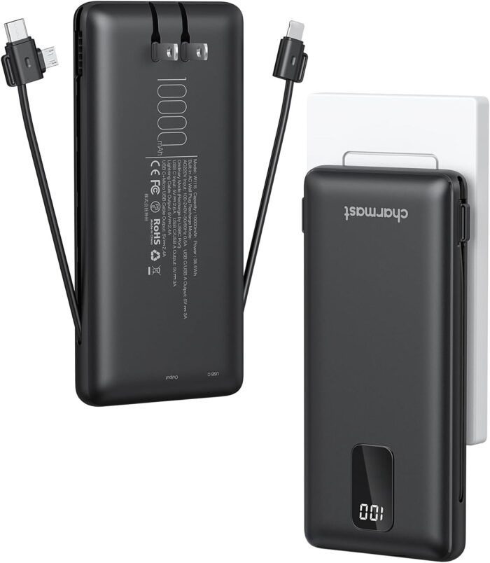 Charmast Portable Charger with Built-in Cables & Wall Plug, 10000mAh
