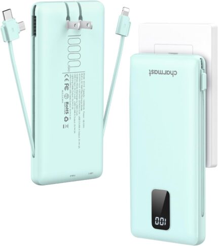 Charmast Portable Charger with Built-in Cables and Plug, 10000mAh USB
