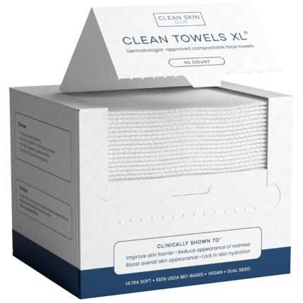 Clean Skin Club Clean Towels XL, 100% USDA Biobased Face Towel,