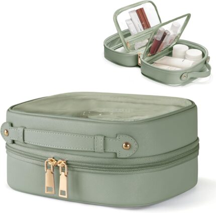 Clear Cosmetic Bag Double Layer 4 Compartments Travel Toiletry Bag