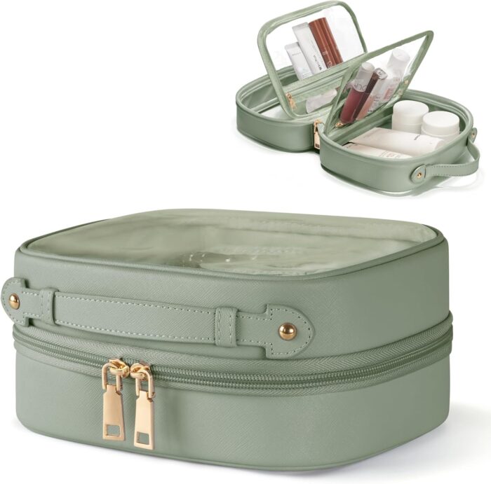 Clear Cosmetic Bag Double Layer 4 Compartments Travel Toiletry Bag