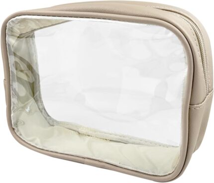 Clear Makeup Bag, TSA Approved Toiletry Bag with Zipper, PU Leather