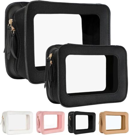 Clear Makeup Bags, TSA Approved Travel Toiletry Pouch with Zipper,