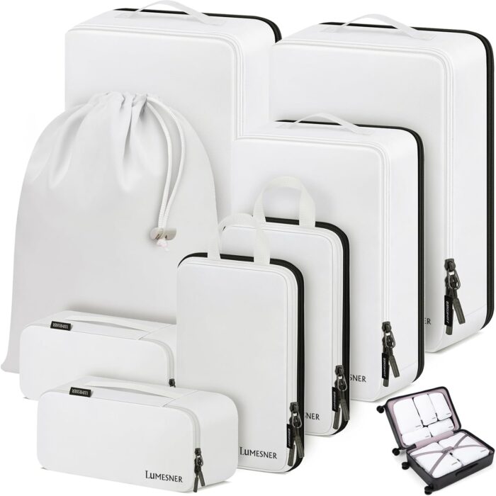 Compression Packing Cubes, Lumesner 8 Set Travel Packing Cubes for