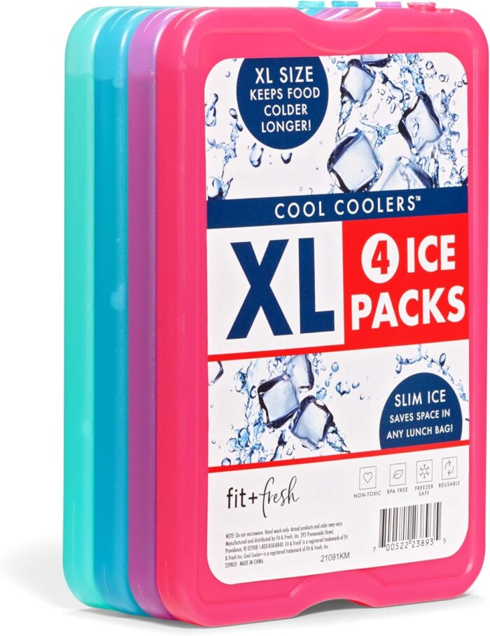 Cool Coolers by Fit & Fresh 4 Pack XL Slim Ice Packs, Quick Freeze