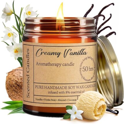 Creamy Vanilla Candle for Home Scented - 8oz Relax Aromatherapy Candle