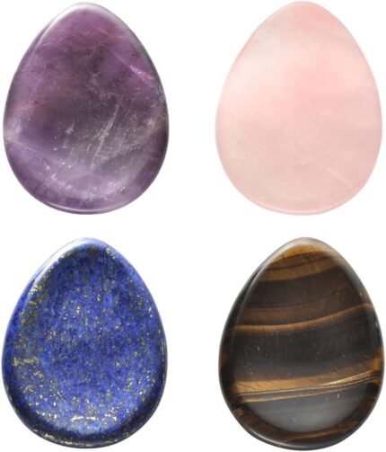 CrystalTears 4 PCS Thumb Worry Stone-Amethyst Rose Quartz Lapis Lazuli