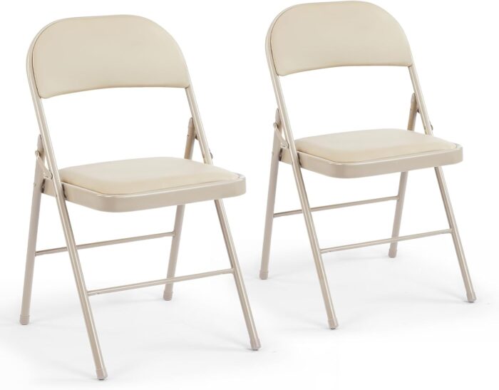 DUMOS 2 Pack Leather Padded Folding Chair, Indoor Outdoor Portable