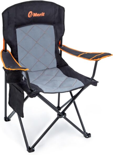 EMERIT Oversized Padded Camping Chair, 350LB Heavy Duty Quad Fold