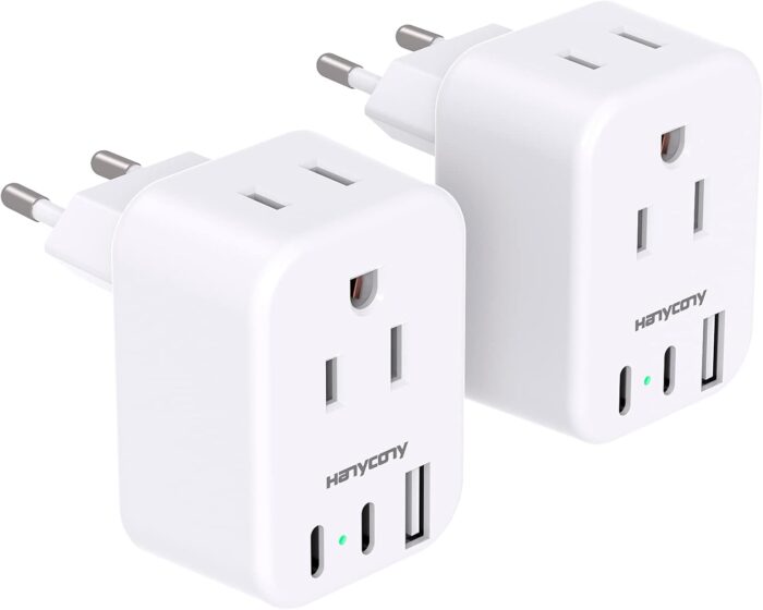 European Travel Plug Adapter for International, HANYCONY Italy Spain