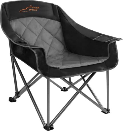 FAIR WIND Oversized Padded Camping Chair Heavy Duty Quad Fold Arm