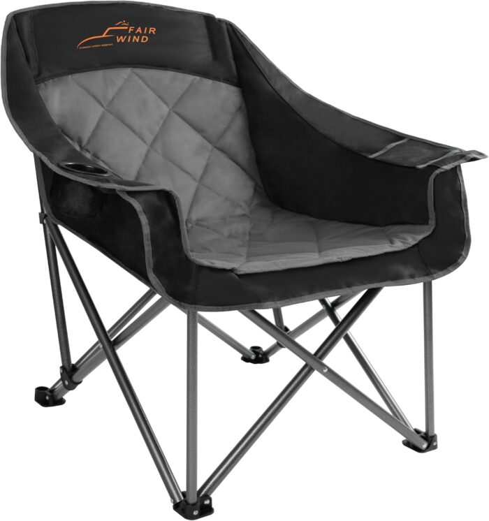 FAIR WIND Oversized Padded Camping Chair Heavy Duty Quad Fold Arm