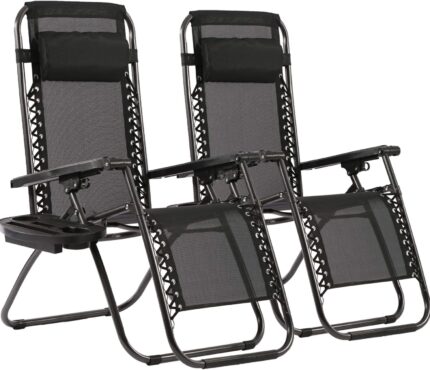 FDW Zero Gravity Lawn Lounge Chairs Set of 2 with Pillow and Cup